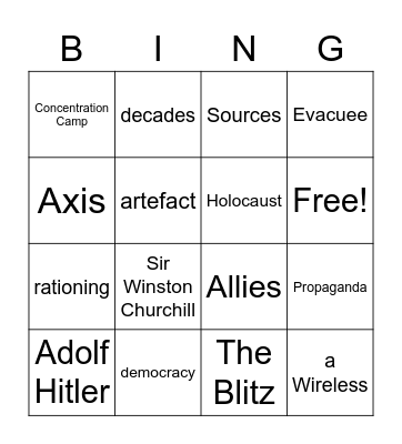 History Bingo Card