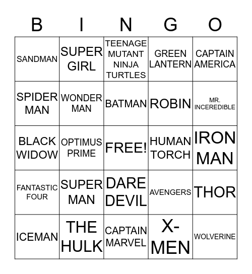 SUPERHERO BINGO! Bingo Card