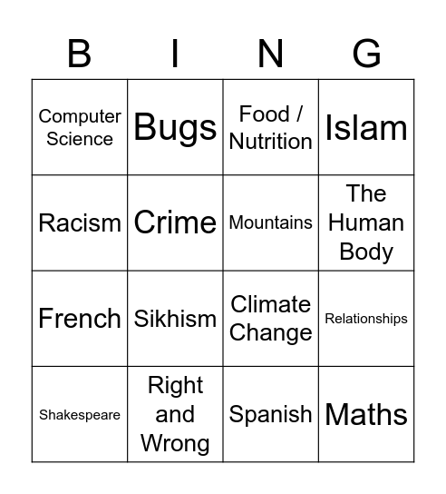 Dewey Decimal Bingo Card