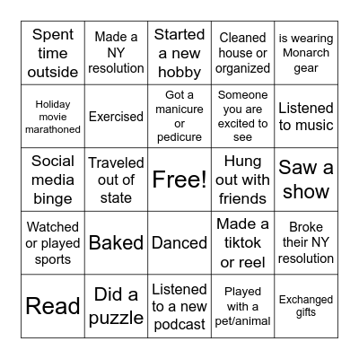 Winter Break Bingo Card
