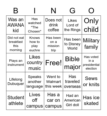 Get to Know You Bingo Card