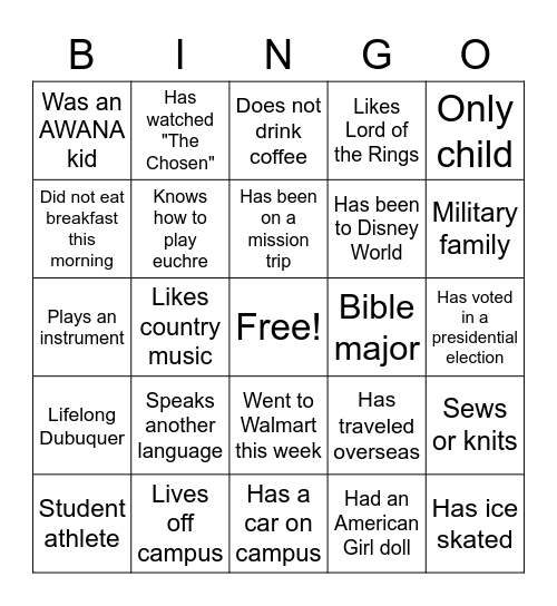 Get to Know You Bingo Card
