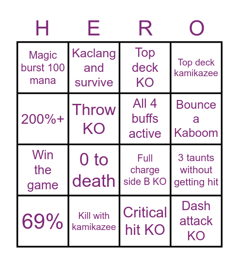 Hero 10 stock Bingo Card