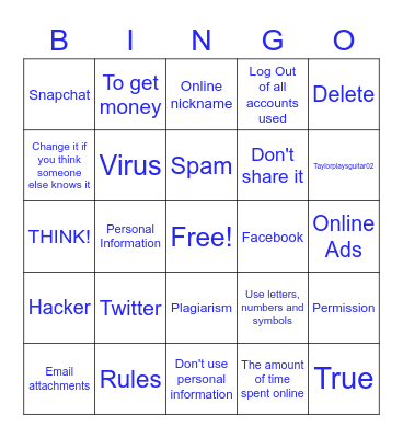 Internet Safety & Digital Citizenship Bingo Card