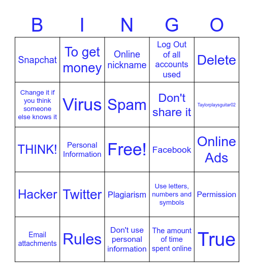 Internet Safety & Digital Citizenship Bingo Card