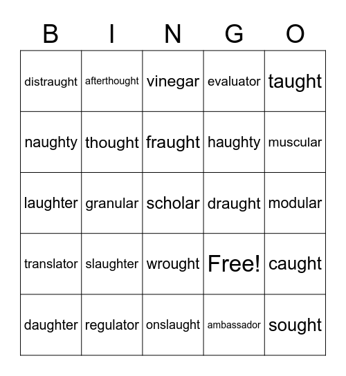 augh, or & ar as er Bingo Card