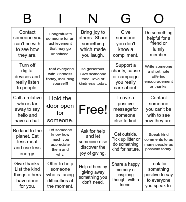 Kindness Challenge Bingo! Bingo Card