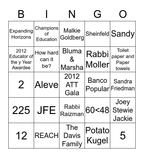 2012 ATT Gala - Post Banquet Luncheon Bingo Card