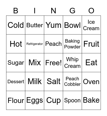 Peach Cobbler Bingo Card
