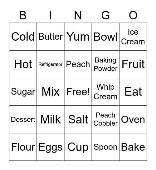 Peach Cobbler Bingo Card