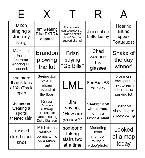 EXTRA Bingo Card