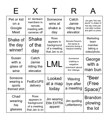 EXTRA Bingo Card