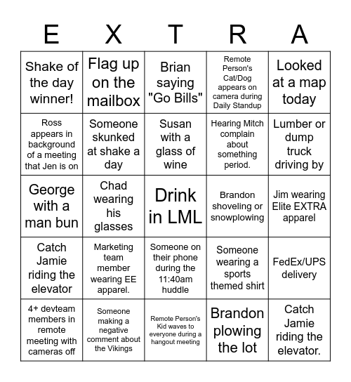 EXTRA Bingo Card