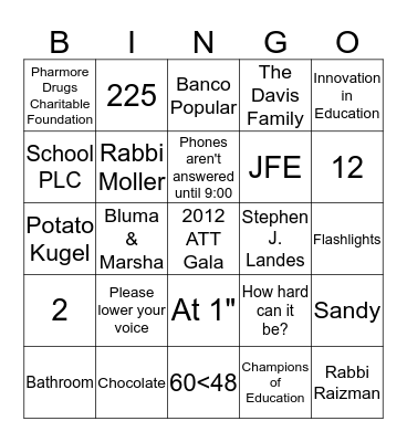2012 ATT Gala - Post Banquet Luncheon 2 Bingo Card