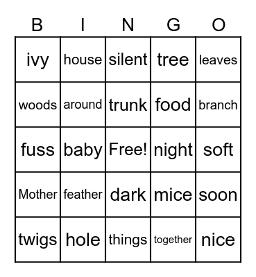 Owl Babies Nouns Bingo Card