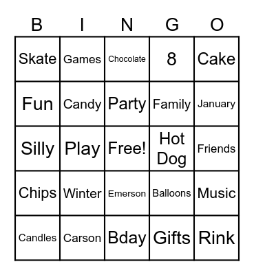 Carson's BINGO Card