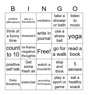 Coping Skills Bingo Card