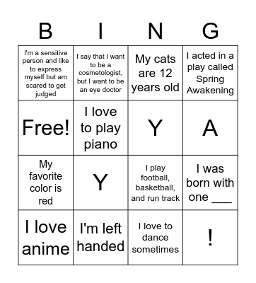1st Block Get to Know You Bingo Card