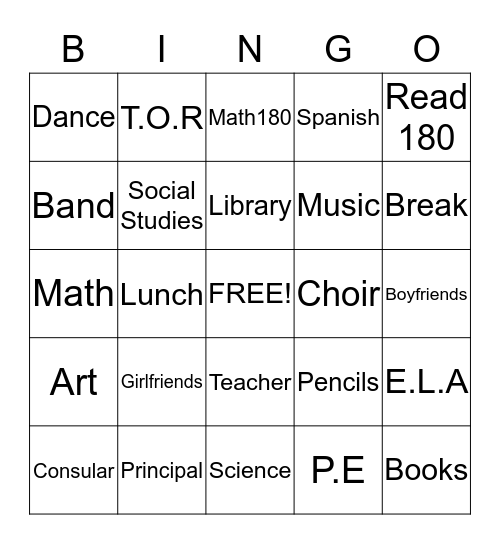 Graduation Bingo Card