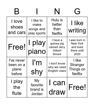2nd Block Get to Know You Bingo Card