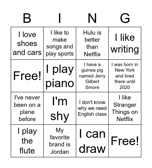 2nd Block Get to Know You Bingo Card
