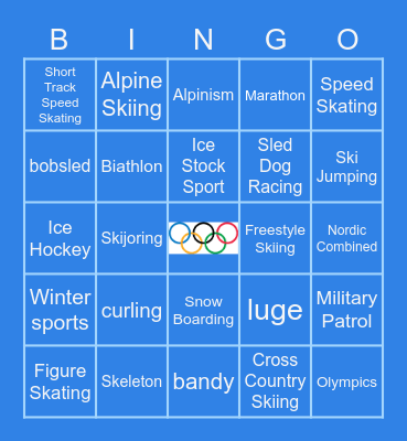 Olympics Winter Sports Edition Bingo Card