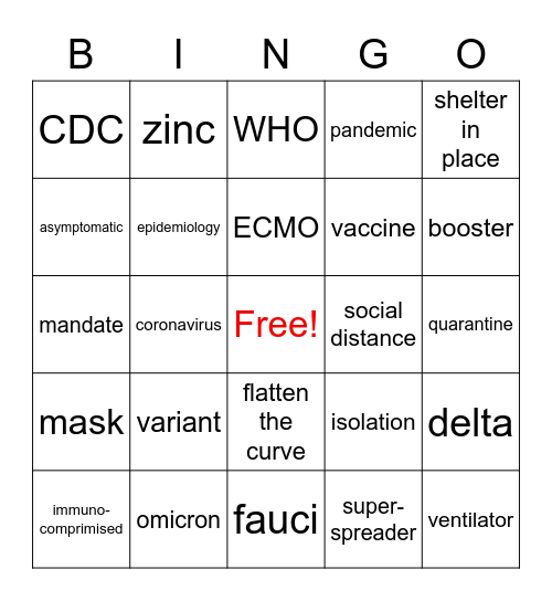 COVID Bingo Card