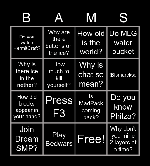 JonBams Chat Bingo Card