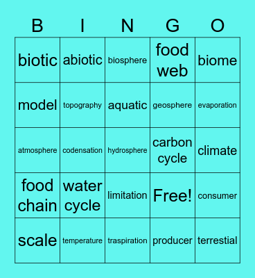 science bingo Card