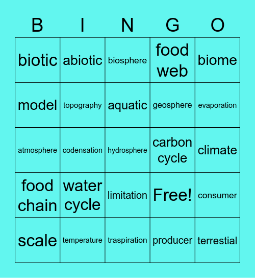 science bingo Card