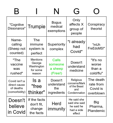 Antivax Nutjob Bingo Card