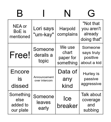 Jan 5th Bingo Card