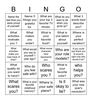 Social Bingo Card