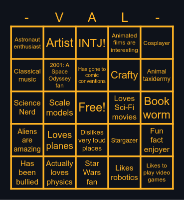 How similar are you to Val? Bingo Card