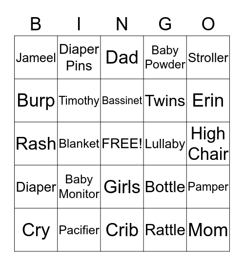 Sinkfield Baby Shower Bingo Card