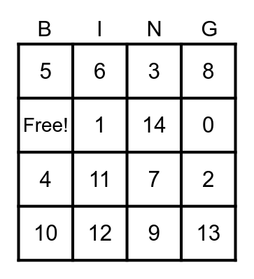 Number Bingo Card