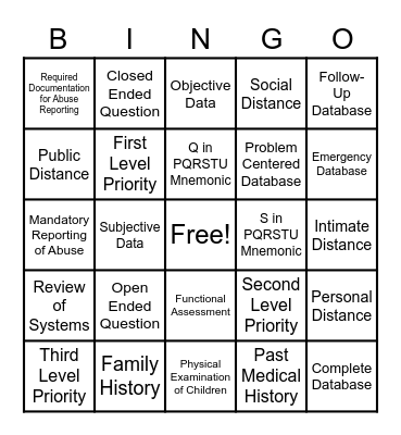 NSG3160 Unit 1 Bingo Card