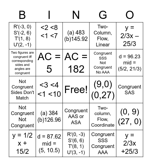 Geo Scoot Answers Bingo Card