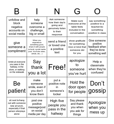 Statesmen Time: Kindness Bingo Card