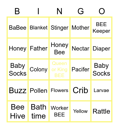 Honey BEE BINGO Card