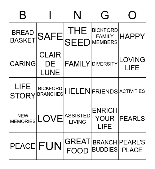 BICKFORD BINGO Card
