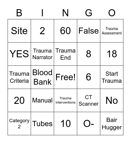 Trauma Bingo! Bingo Card