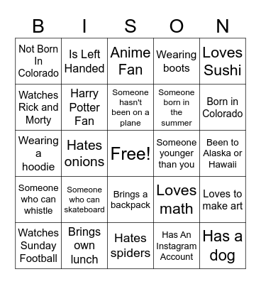 Classroom Bingo Card