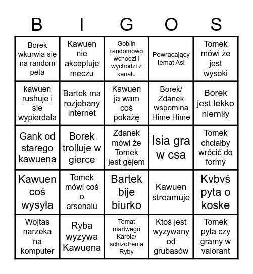 Morenkowe Bingo Card