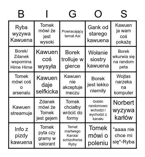 Morenkowe Bingo Card