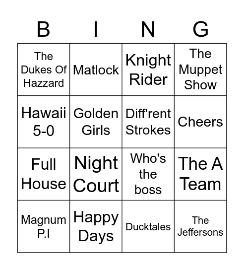 80s Tv Bingo Card