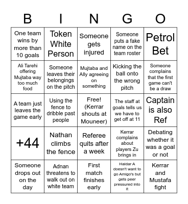 Friday Football Bingo Card