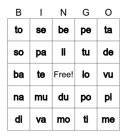 SILABAS Bingo Card