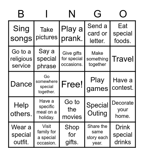 Tradition Bingo Card