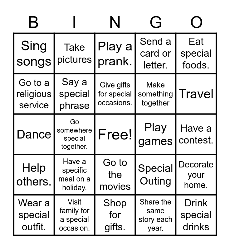 Tradition Bingo Card